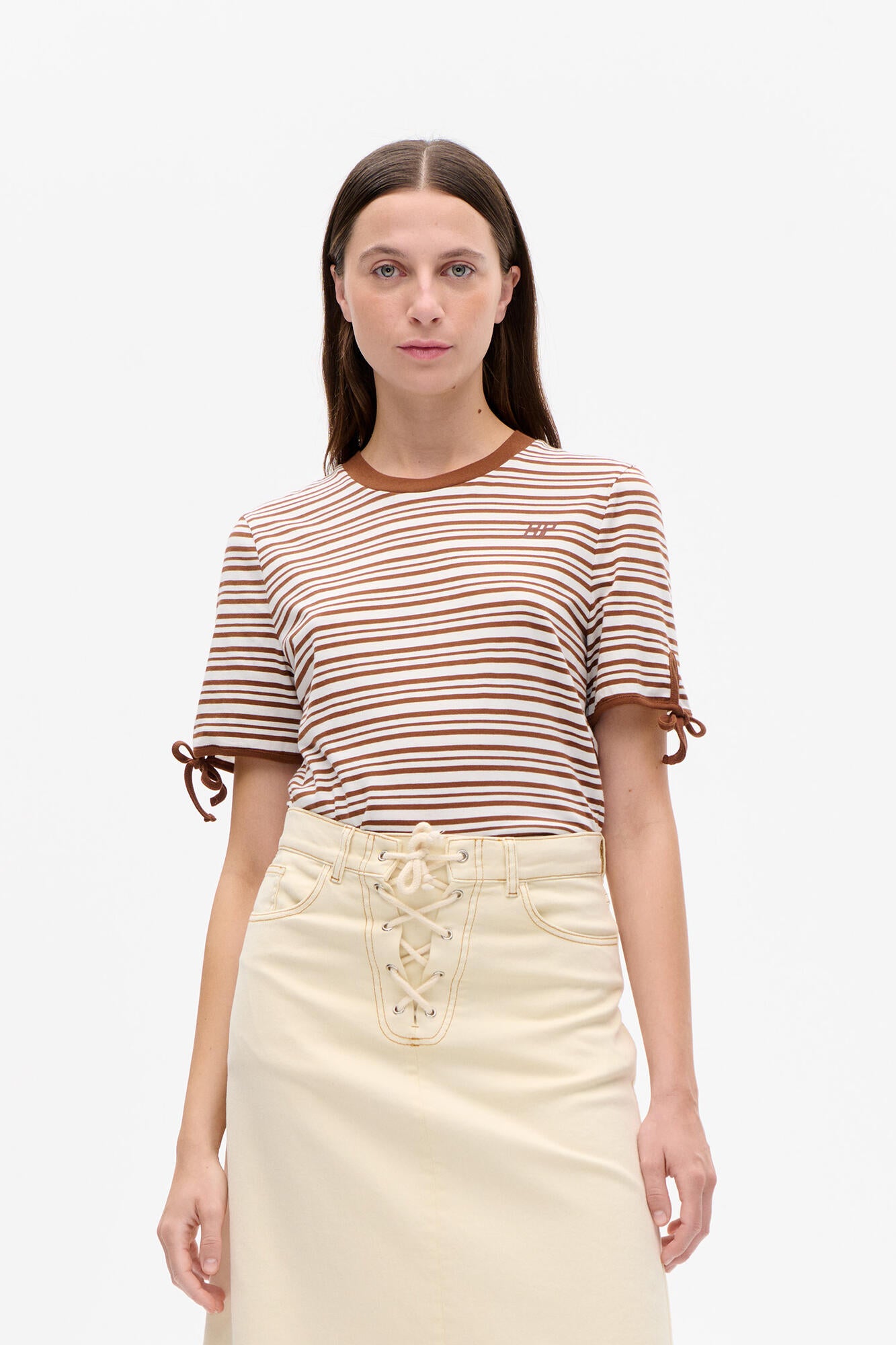 Janet t-shirt - Caramel Brown Stripe